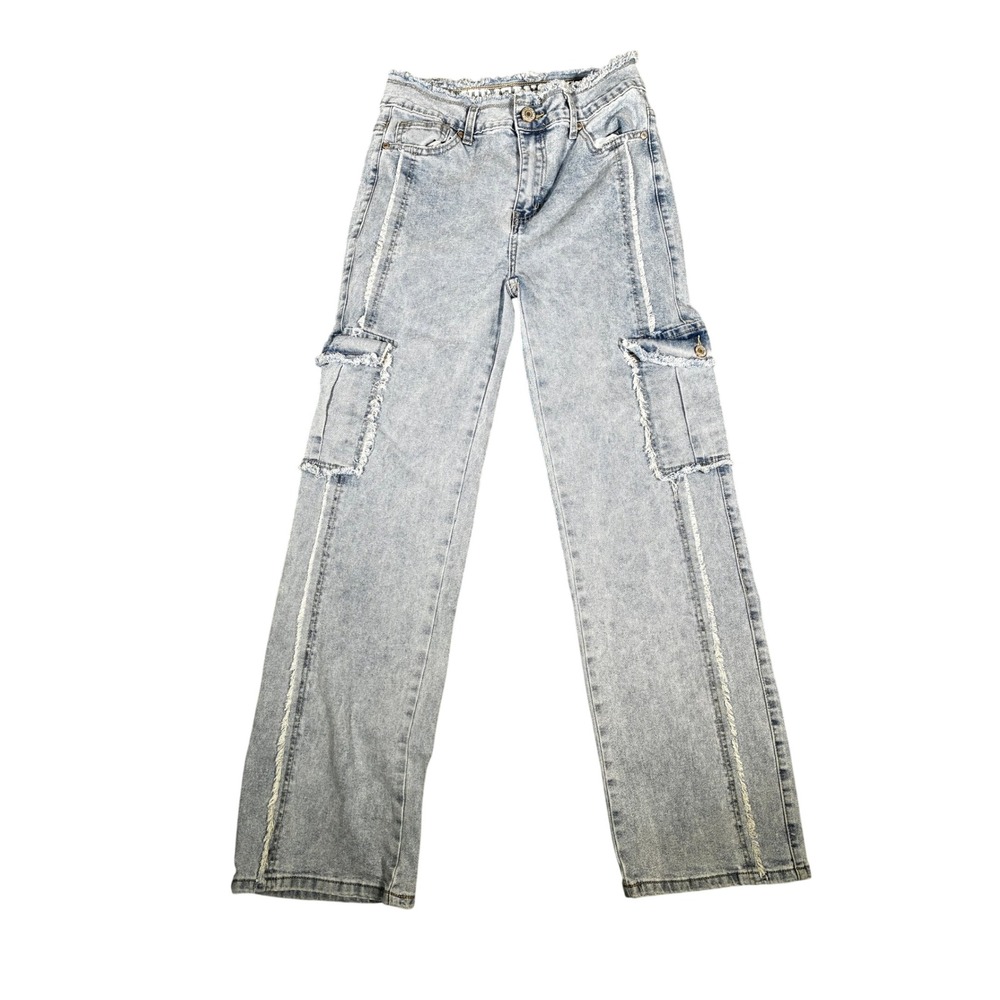 VIP Jeans Vintage Womens 11/12 Light Wash Cargo Raw Hem Distressed Acid Wash Y2K